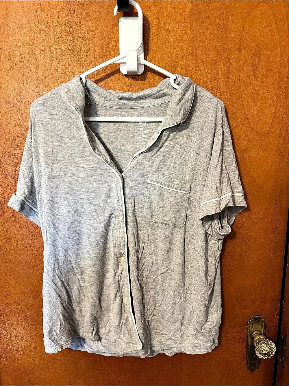 Stars Above Beautifully Soft Short Sleeve Notch Collar Top Notch Collar Top Gray